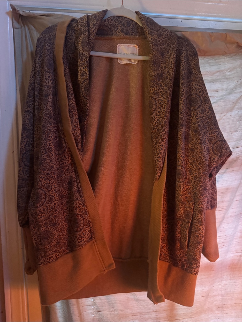 Alternative Open-Front Cardigan in Brown Paisley and Tan